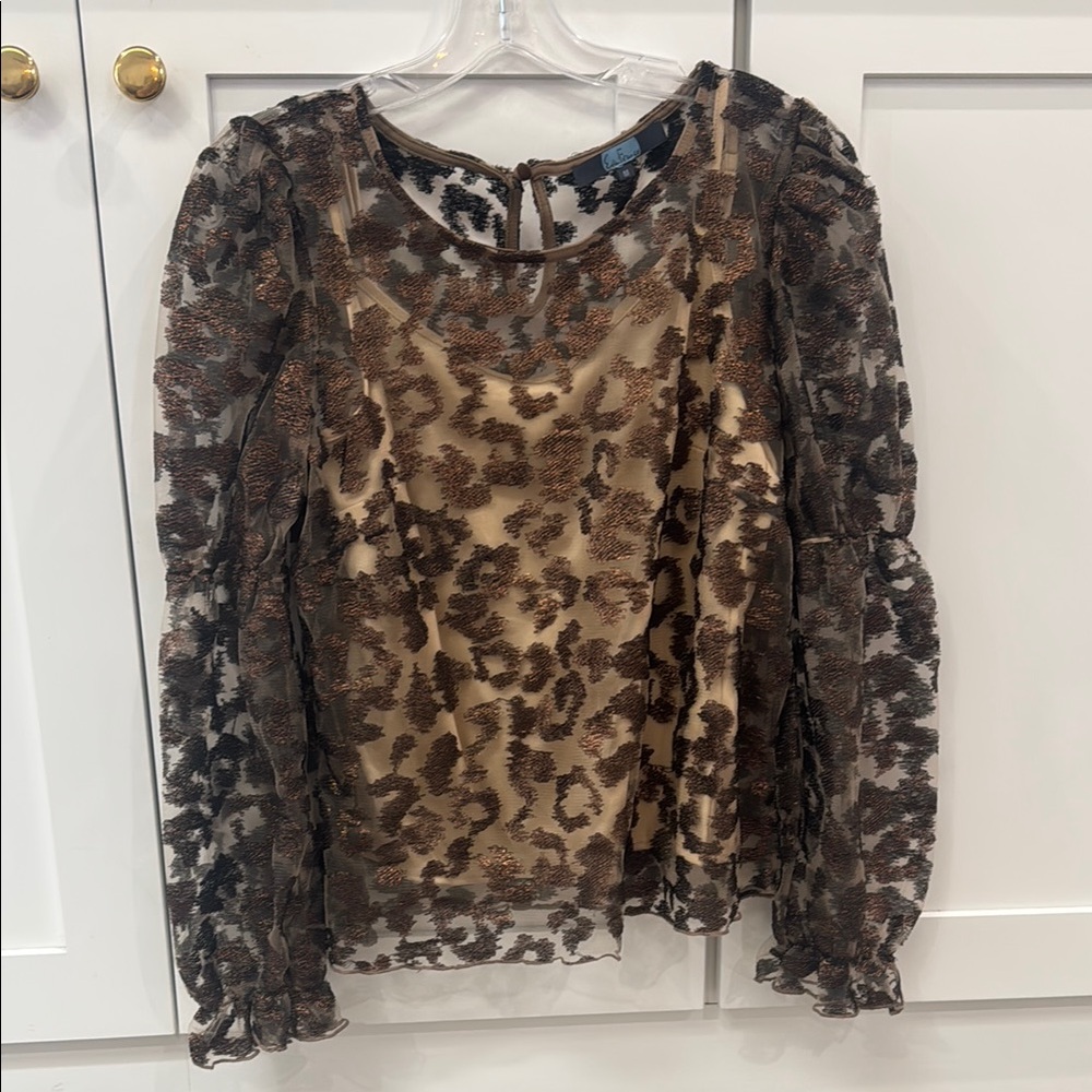 Eva Franco Metallic Sheer Leopard Top  M